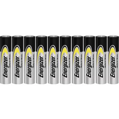 Ten AA Energizer batteries standing upright side by side, with black and yellow logo on a silver background.