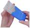 Hands holding a blue plastic seed-dispenser case labeled 'BEAMSTEIN' with translucent stacked inserts extending from the top.