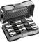 A black toolbox contains six silver socket wrenches, arranged in padded recesses.