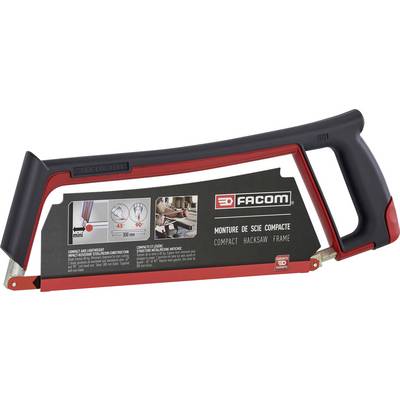 Compact metal saw with an ergonomic handle, perfect for precise cutting. Packaging includes technical specifications and brand logo.