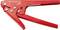 Red wire cutters with lever mechanism, suitable for cutting cable ties or similar materials.