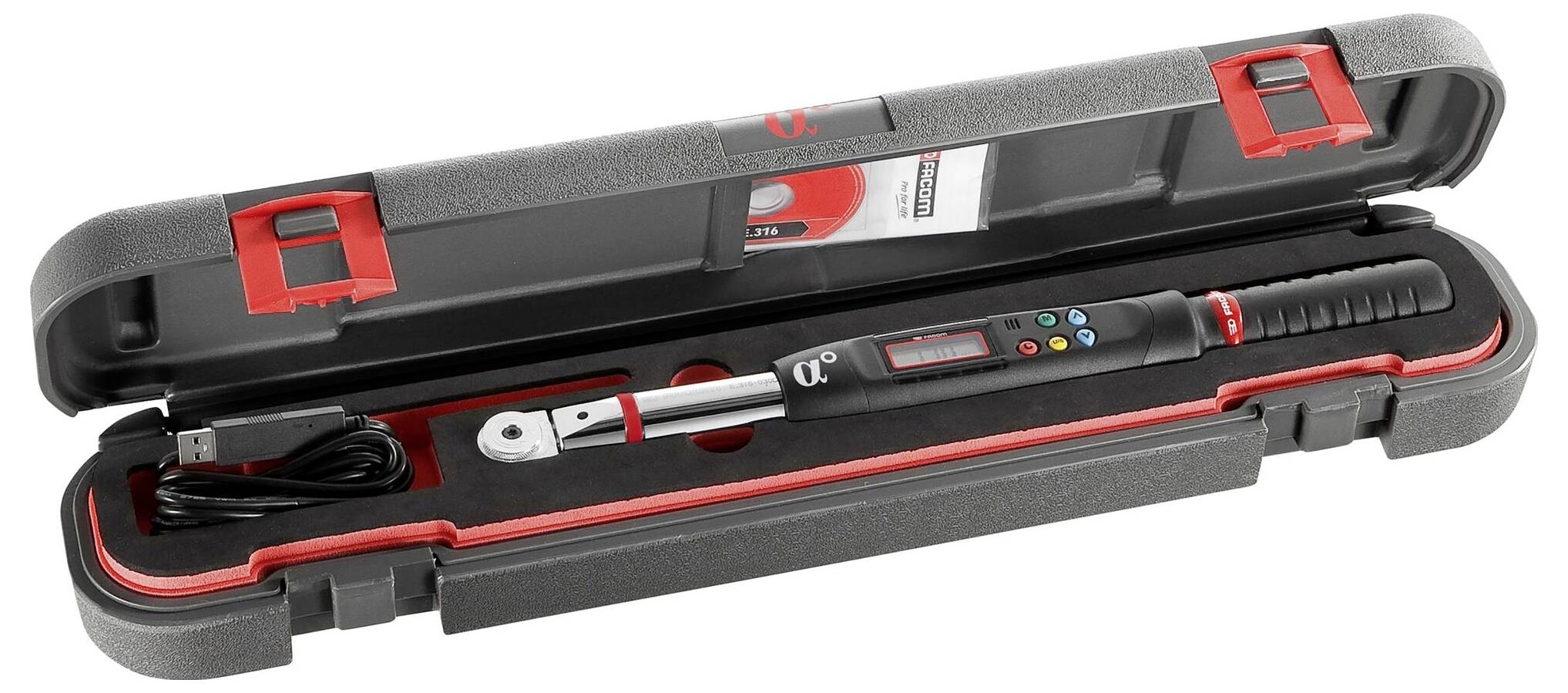 In the picture, a digital torque wrench is visible in an open plastic box with red accents.