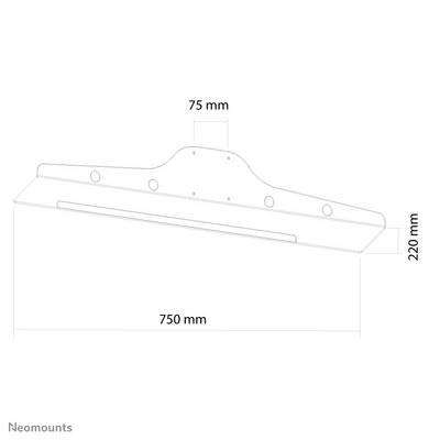 Technical drawing of a mounting bracket with dimensions: 750 mm width, 220 mm height, 75 mm distance between two fixing points.