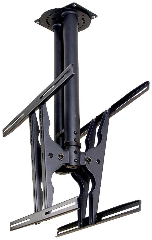 'Black ceiling mount for television, with adjustable arms, for flexible positioning and tilt adjustment.'