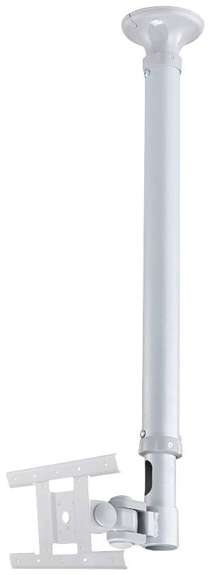 Metal ceiling mount for projectors or monitors, adjustable with a pivoting arm. Ideal for office spaces or conference halls.