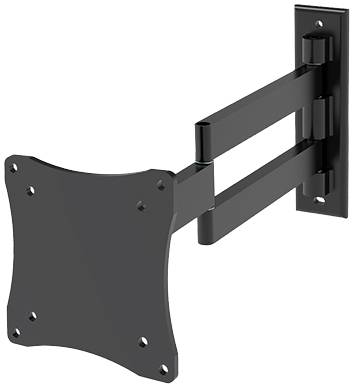 Black, swivel TV wall mount with VESA mounting, suitable for flat screens, for flexible positioning on the wall.