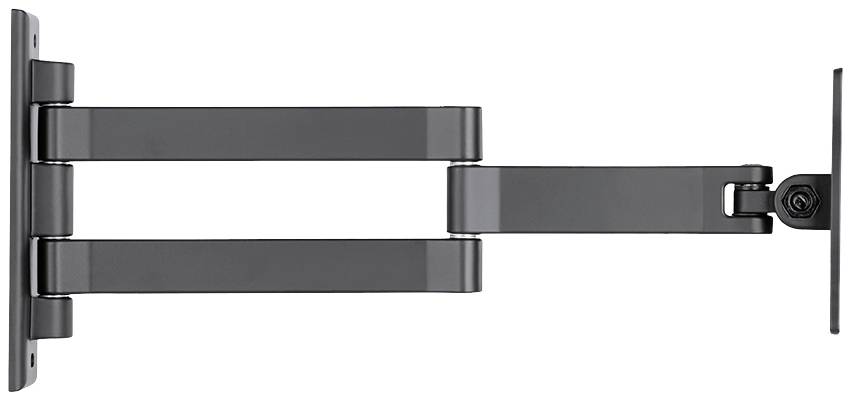 A black, adjustable wall-mounting arm in an extended position, suitable for televisions or monitors.