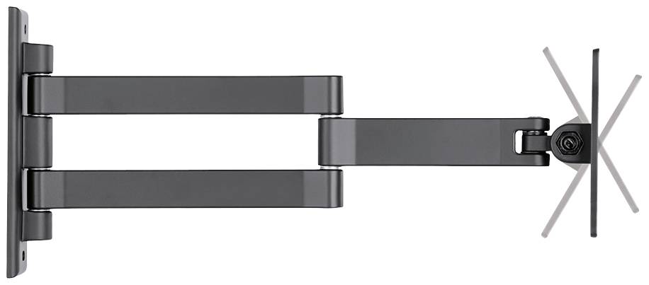 Swivel TV wall mount made of metal with two articulated arms. It allows flexible positioning of the television on the wall.