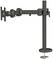 A black monitor arm with multiple joints and a desk clamp for flexible positioning of a display screen.