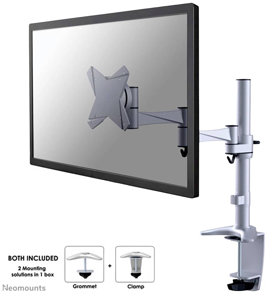Neomounts FPMA-D1330SILVER 1x Monitor desk mount 25,4 cm (10) - 76,2 cm (30) Silver Height-adjustable, Tiltable, Swivelling, Swivelling