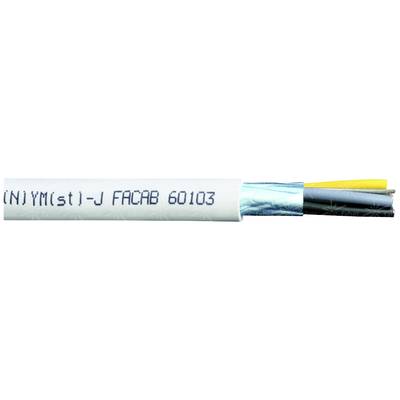 A multi-core electrical cable with a white outer sheathing and several coloured insulated cores is shown.