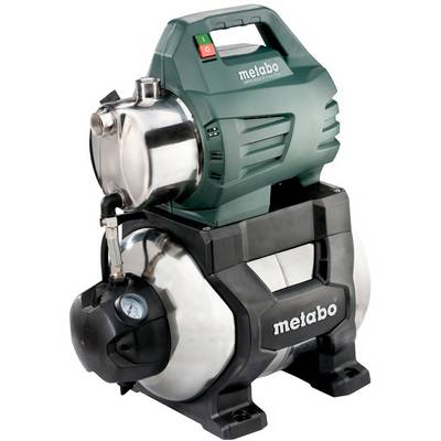 Portable Metabo pump with stainless steel tank and pressure gauge, shown on a white background.