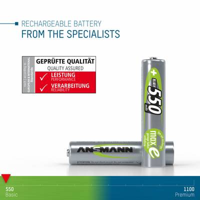 'Rechargeable battery by Ansmann, tested for performance and quality. Model: maxe 550 mAh, recommended for specialists.'