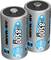 Two silver Ansmann batteries with blue labelling; 8500 mAh, 1.2V, Type D Mono, standing upright side by side.