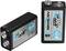 Two black 9-volt batteries, one lying down, one standing upright, with blue and white labels, capacity stated as 'min. 300 mAh'.