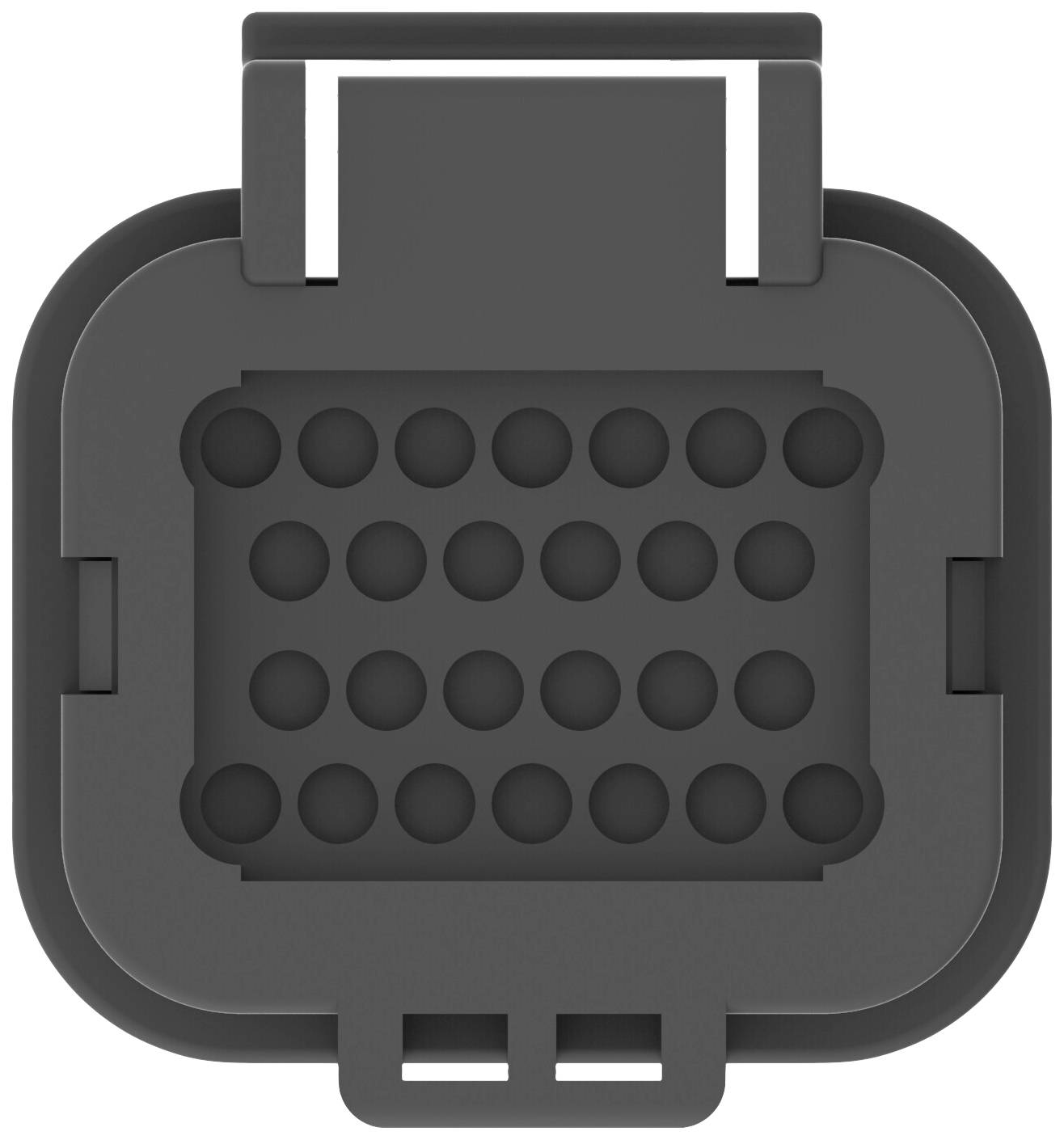 A rectangular, grey adapter with several small, round openings in the centre.