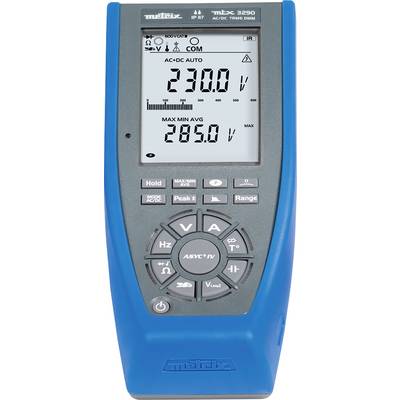 A digital multimeter with display shows 230 volts AC-DC. It has buttons for various functions such as voltage, resistance, and frequency.