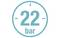 '22 bar' in a circle, possibly a pressure indicator or a relevant specification for a product or device.