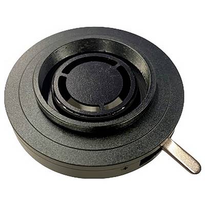 A black, round cove luminaire with visible pivoting mechanism in the centre, suitable for ceiling mounting.