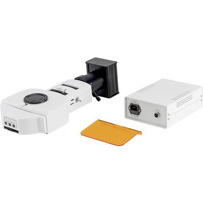 A medical device for examining skin changes, comprising a handheld unit, a control box, and an orange filter.