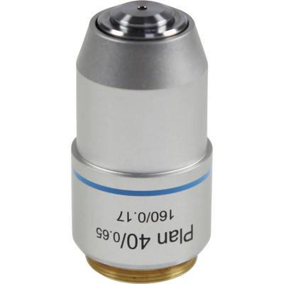 Silver microscope objective lens with the inscription 'Plan 40/0.65 160/0.17'.<br><br>Note: This appears to be a technical description of a microscope lens, and the translation maintains the technical precision of the original German text.