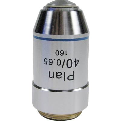 Microscope objective lens with the inscription 'plan 40/0.65 160', cylindrical and metallic in appearance.
