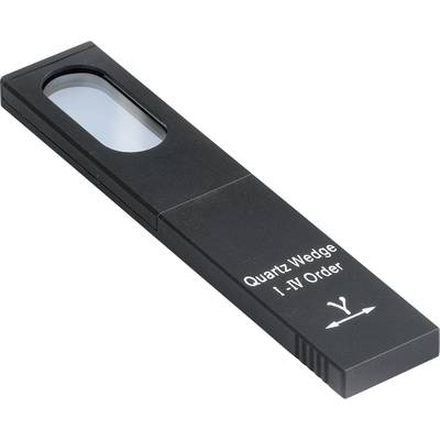 A black quartz wedge device, marked with 'Quartz Wedge I. IV Order', and an arrow on the underside, used for optical measurements.