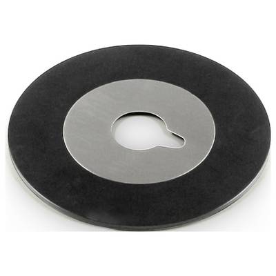 'Washing Machine Seal', a black, round seal for washing machines, with a metallic central part and an opening in the centre.