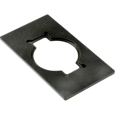 Rectangular black cover plate with a central circular cut-out and two side recesses, likely for socket mounting.