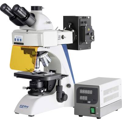A laboratory microscope with a digital display unit. It has multiple objectives and is used for scientific investigations.