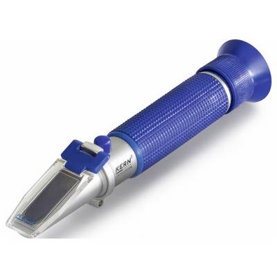 'A hand refractometer with blue rubber gripping and a scale for determining the refractive index of liquids.'