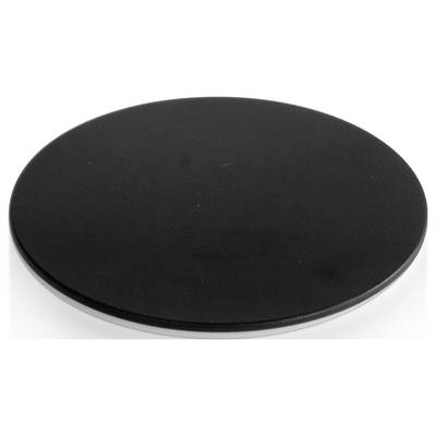 Black round plate or coaster on white background.