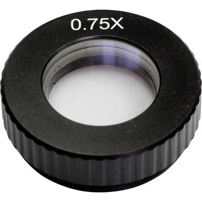 A black magnifying lens with the inscription '0.75X', lying on a white surface.