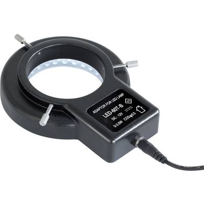 Round LED ring with power cable, black housing, labelled 'ADAPTOR FOR LED LAMP LED-501-B 6V-12V 0.3W CLASS 3' and warning notices.