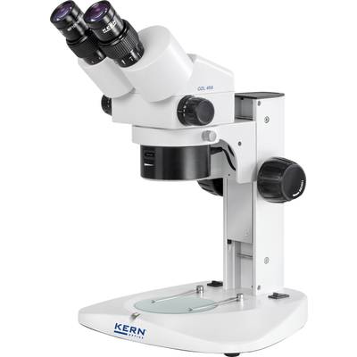 Microscope with two eyepieces and multiple adjustment knobs mounted on a sturdy white stand, suitable for laboratory observations.