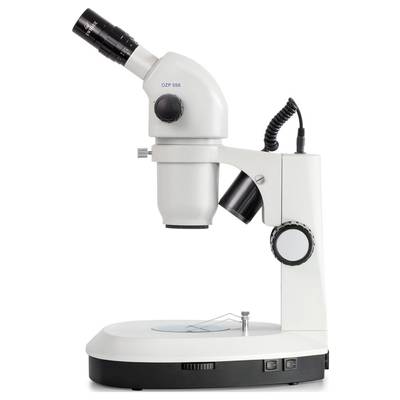 A white microscope with eyepiece and objective lens, suitable for scientific investigations and laboratory work.