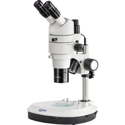 A microscope with two eyepieces mounted on a sturdy stand, predominantly designed in white and black, ideal for laboratory analyses.
