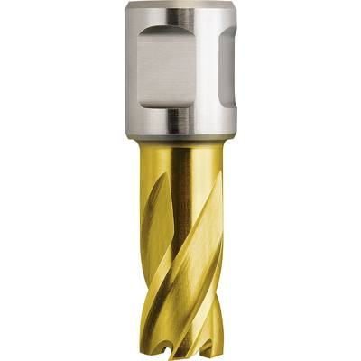 A milling cutter with a golden shaft and silver head, suitable for precise metal machining.