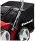 A detailed photo of a red lawnmower with grey wheels and a black collection basket bearing the 'Einhell' logo.