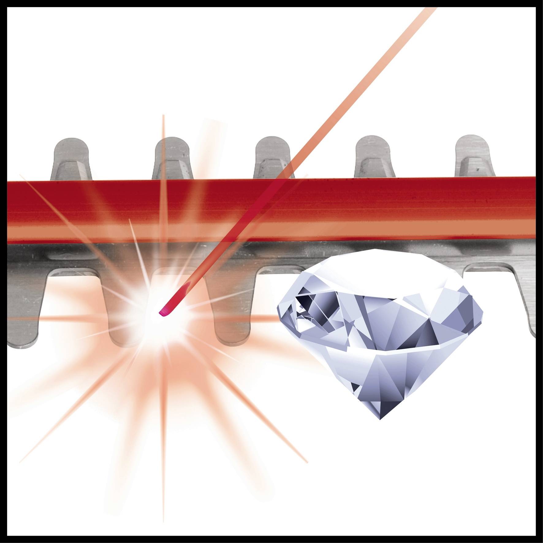 The diagram shows a blade strip with a red line marking a point, and next to it a sparkling diamond.
