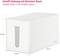 'White cable box with dimensions: 23 cm long, 11.5 cm wide, 11.8 cm high; Text: 'Creates order in the smallest of spaces'. Ideal for cable management.'