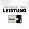 'Energizer' battery with the slogan 'Long-lasting Performance'. Battery with a silver casing and prominent branding.