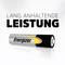 Energizer battery with the text 'Long-lasting performance' on a grey background.