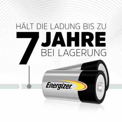 Two Energizer batteries side by side. Text: 'Retains charge up to 7 years when stored'. Background with circular pattern.