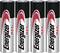 Four AA Energizer Max batteries with a red and white logo against a silver background.