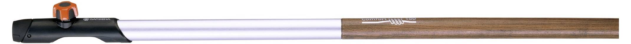 A garden tool with a grey handle and an orange-black end piece. Suitable for pruning branches.