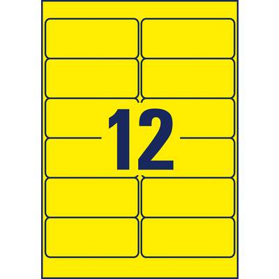 Yellow label sheet with twelve rectangular adhesive labels and the number '12' in blue in the centre.