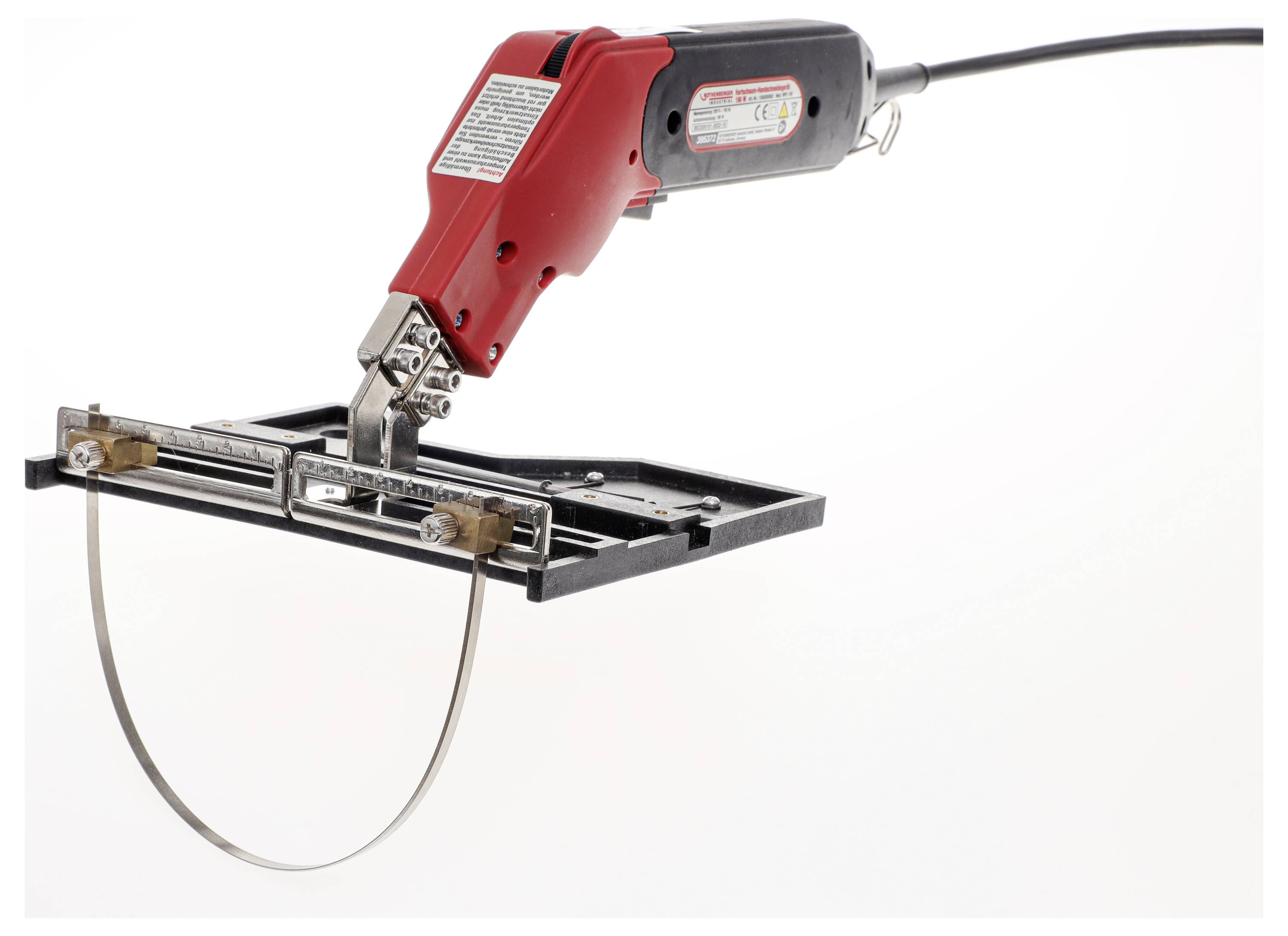 Electric hot wire cutting tool with red handle, suitable for precise cuts in foam or polystyrene materials.