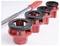 Four red thread-cutting heads and a long, silver handle lie on a white surface.