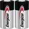 Two silver batteries with black top ends, each featuring a red and black 'Energizer' logo.